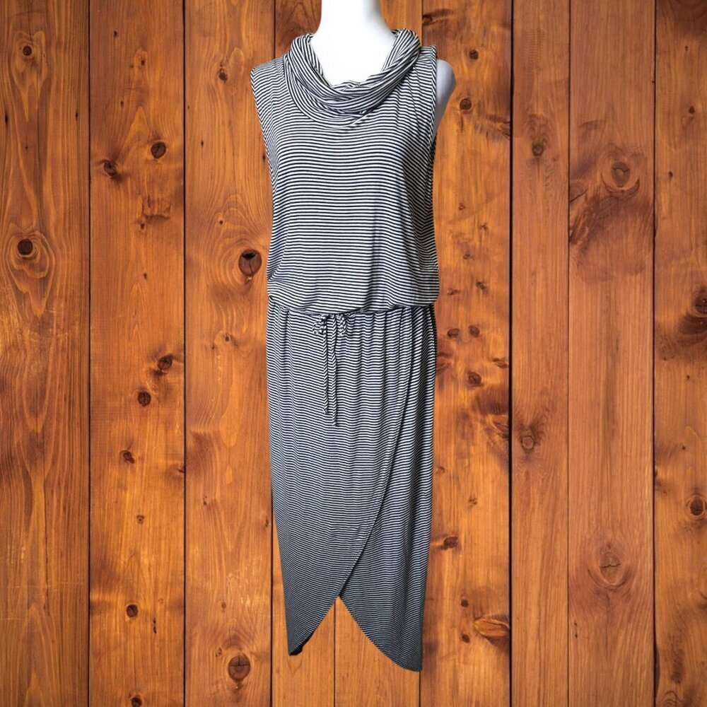 Dolan Left Coast Collection XL Striped Wrap Maxi Dress Sleeveless Cowl Neck